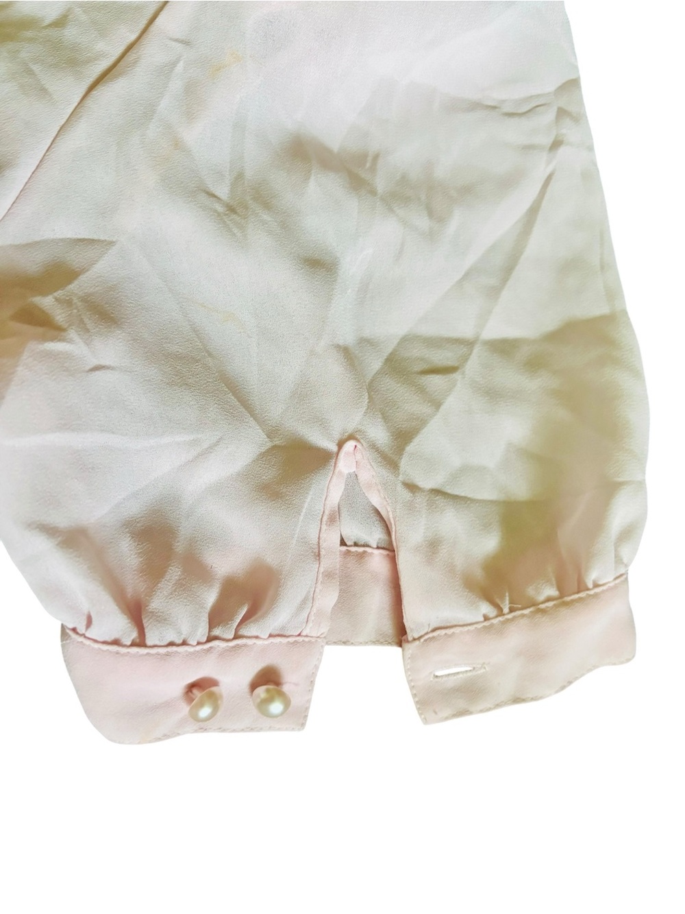 Sheer Vintage Sz 12 Light Pink Button-Front Puff Sleeve Embroidered Blouse - Picture 8 of 12